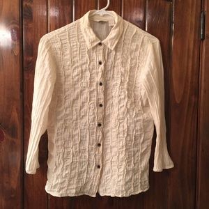 J Jill Textured Shirt 3/4 sleeve Cream JJill Top
